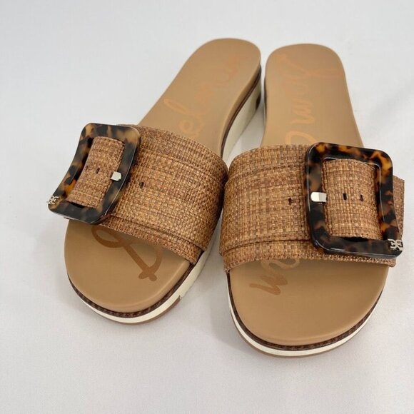 Sam Edelman Ariane Slide Sandal - Cuoio Weave Size 11 Exaggerated Buckle - Picture 1 of 13